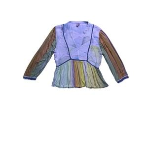 Blank London Peplum Top Women Medium Multicolor Tie Dye Long Sleeve V-Neck Boho
